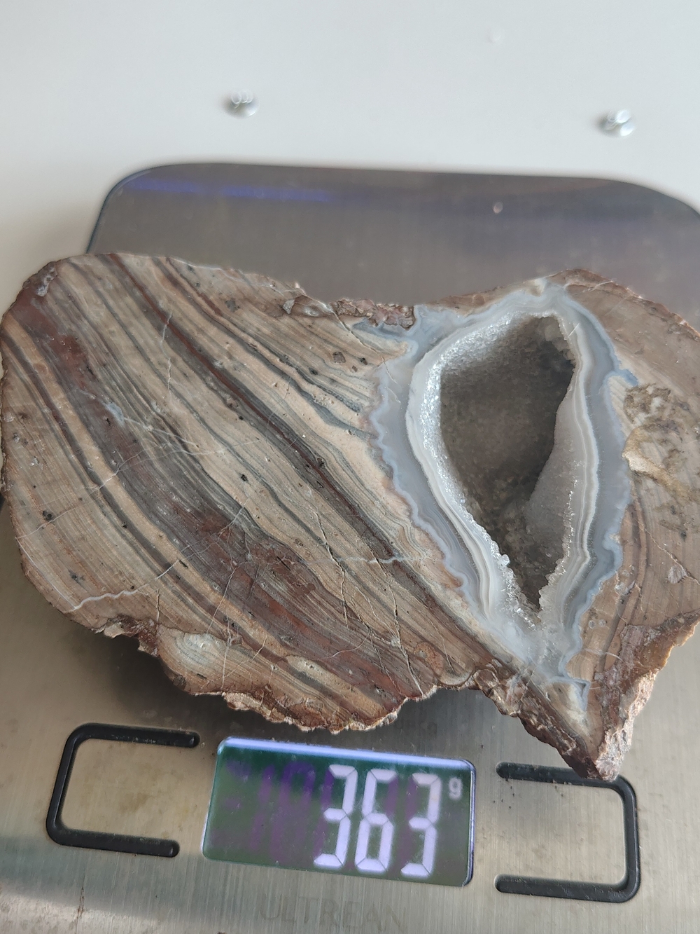 Natural Brown & Gray Geode Sculpture Dugwat Agate Geode Thunderegg Slice 363 Gr.